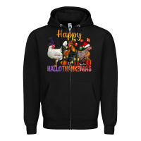 Black Happy Hallothanksmas Chick Zipper Hoodie - BundleAndBundleShop