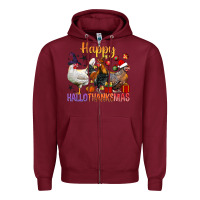 Burgundy Happy Hallothanksmas Chick Zipper Hoodie - BundleAndBundleShop