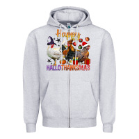 Heather Grey Happy Hallothanksmas Chick Zipper Hoodie - BundleAndBundleShop