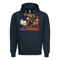 Navy Happy Hallothanksmas Chick Zipper Hoodie - BundleAndBundleShop