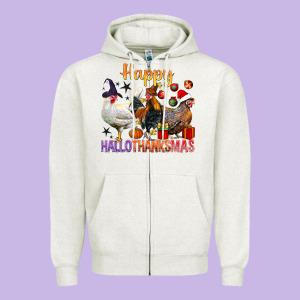 Happy Hallothanksmas Chick Zipper Hoodie Designed By Bundleandbundleshop