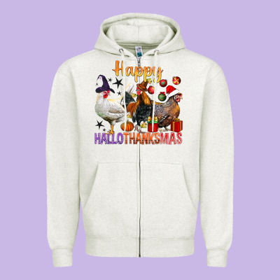 Happy Hallothanksmas Chick Zipper Hoodie Designed By Bundleandbundleshop