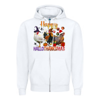 White Happy Hallothanksmas Chick Zipper Hoodie - BundleAndBundleShop