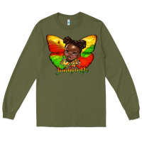 Army Green juneteenth butterfly black girl Long Sleeve Tee - HRA Design Shop