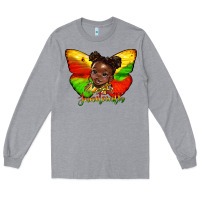 Heather Grey juneteenth butterfly black girl Long Sleeve Tee - HRA Design Shop