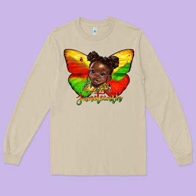 Juneteenth Butterfly Black Girl Long Sleeve Tee Designed By Hra Design Shop