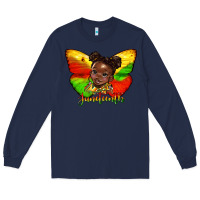 Navy juneteenth butterfly black girl Long Sleeve Tee - HRA Design Shop