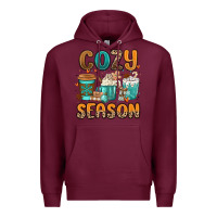 Burgundy cozy season winter coffee cups Premium Hoodie - MaliasSmallBusiness