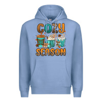 Colony Blue cozy season winter coffee cups Premium Hoodie - MaliasSmallBusiness