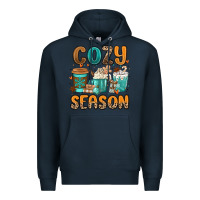 Navy cozy season winter coffee cups Premium Hoodie - MaliasSmallBusiness