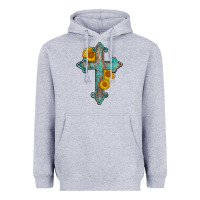 Heather Grey turquoise sunflower cross Heavyweight Hoodie - AdoDesignShop