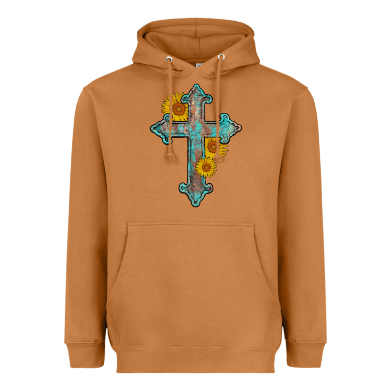 Turquoise Sunflower Cross Heavyweight Hoodie by AdoDesignShop | Teevron