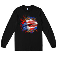 Black Leopard American flag lips Long Sleeve Tee - Neo Western