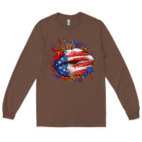 Chestnut Leopard American flag lips Long Sleeve Tee - Neo Western