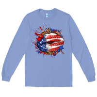 Colony Blue Leopard American flag lips Long Sleeve Tee - Neo Western