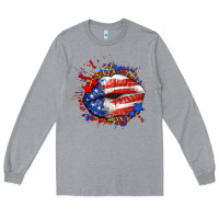 Heather Grey Leopard American flag lips Long Sleeve Tee - Neo Western