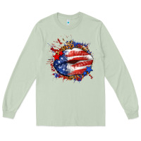 Matcha Leopard American flag lips Long Sleeve Tee - Neo Western