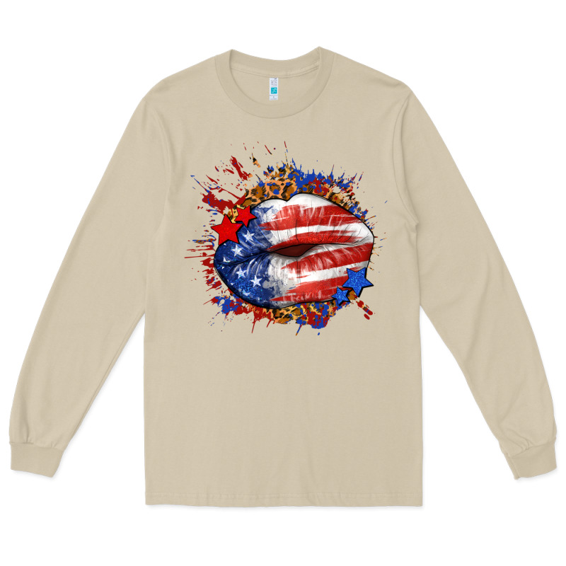 Leopard American Flag Lips Long Sleeve Tee by Neo Western | Teevron