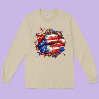 Leopard American Flag Lips Long Sleeve Tee Designed By Neo Western