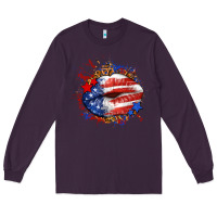 Plum Leopard American flag lips Long Sleeve Tee - Neo Western