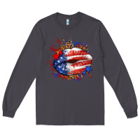 Smoke Leopard American flag lips Long Sleeve Tee - Neo Western