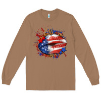 Toasted Coconut Leopard American flag lips Long Sleeve Tee - Neo Western