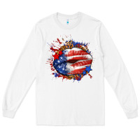 White Leopard American flag lips Long Sleeve Tee - Neo Western
