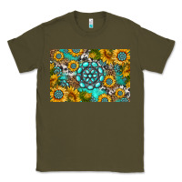 Army Green western turquoise and sunflowers skinny metal can holder Classic Tee - HRA Design Shop