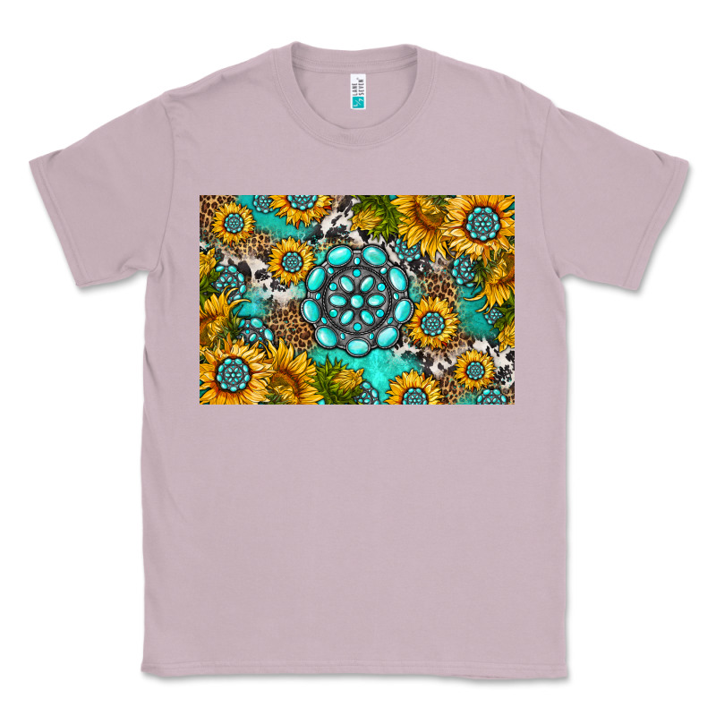 Western Turquoise And Sunflowers Skinny Metal Can Holder Classic Tee by HRA Design Shop | Teevron