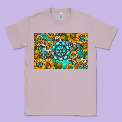 Western Turquoise And Sunflowers Skinny Metal Can Holder Classic Tee Designed By Hra Design Shop