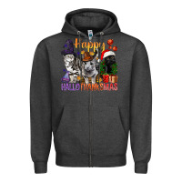 Charcoal Heather Happy Hallothanksmas Cats Zipper Hoodie - BundleAndBundleShop