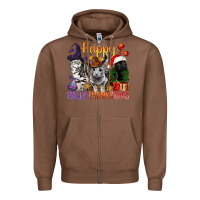 Chestnut Happy Hallothanksmas Cats Zipper Hoodie - BundleAndBundleShop