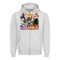 Dove Grey Happy Hallothanksmas Cats Zipper Hoodie - BundleAndBundleShop
