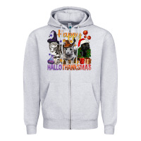 Heather Grey Happy Hallothanksmas Cats Zipper Hoodie - BundleAndBundleShop