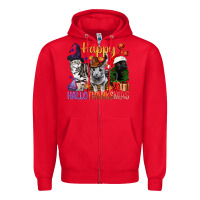 Red Happy Hallothanksmas Cats Zipper Hoodie - BundleAndBundleShop