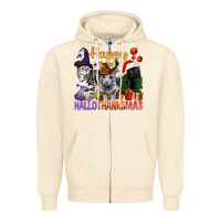 Sandshell Happy Hallothanksmas Cats Zipper Hoodie - BundleAndBundleShop