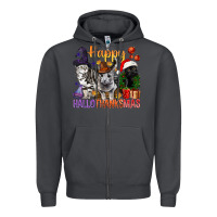 Smoke Happy Hallothanksmas Cats Zipper Hoodie - BundleAndBundleShop