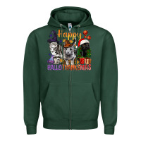 Sports Green Happy Hallothanksmas Cats Zipper Hoodie - BundleAndBundleShop