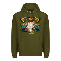 Army Green aztec western bull skull Premium Hoodie - NancyCooperArtShop