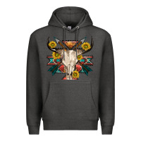 Charcoal Heather aztec western bull skull Premium Hoodie - NancyCooperArtShop