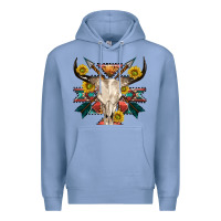 Colony Blue aztec western bull skull Premium Hoodie - NancyCooperArtShop