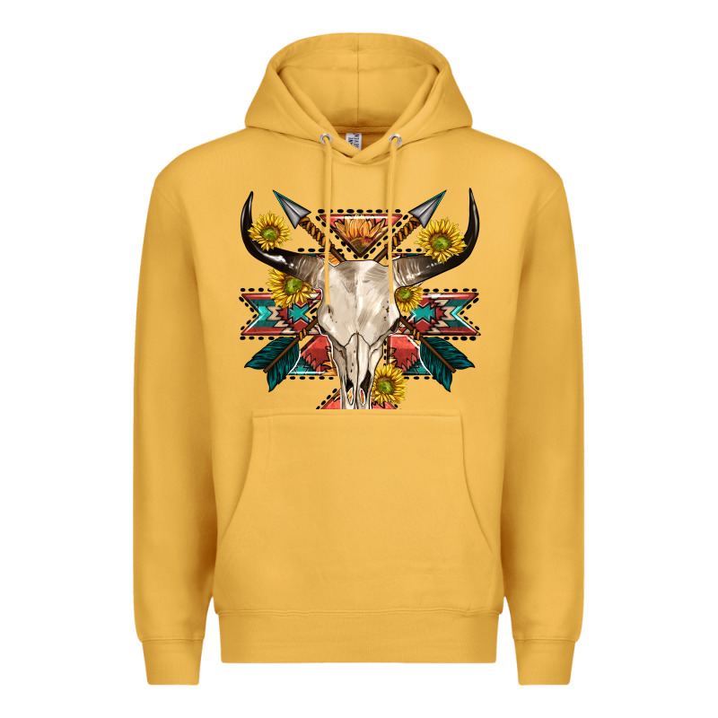 Aztec Western Bull Skull Premium Hoodie by NancyCooperArtShop | Teevron