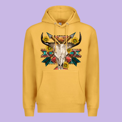 Aztec Western Bull Skull Premium Hoodie Designed By Nancycooperartshop