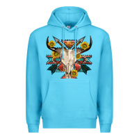 Ocean Blue aztec western bull skull Premium Hoodie - NancyCooperArtShop