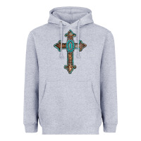 Heather Grey turquoise cross Heavyweight Hoodie - AdoDesignShop