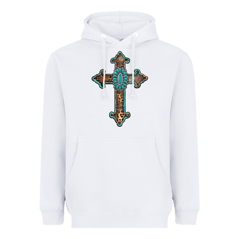 Turquoise Cross Heavyweight Hoodie by AdoDesignShop | Teevron