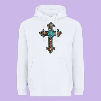 Turquoise Cross Heavyweight Hoodie Designed By Adodesignshop