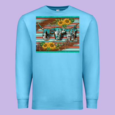 Western Cow Serape Leopard Sunflowers Mousepad Premium Sweatshirt Designed By Barkaloodesign