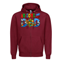 Burgundy ausome autism dad Zipper Hoodie - AdoDesignShop