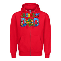 Red ausome autism dad Zipper Hoodie - AdoDesignShop